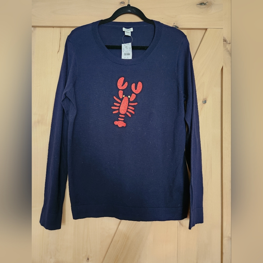 Navy Sweater with Red Lobster Design